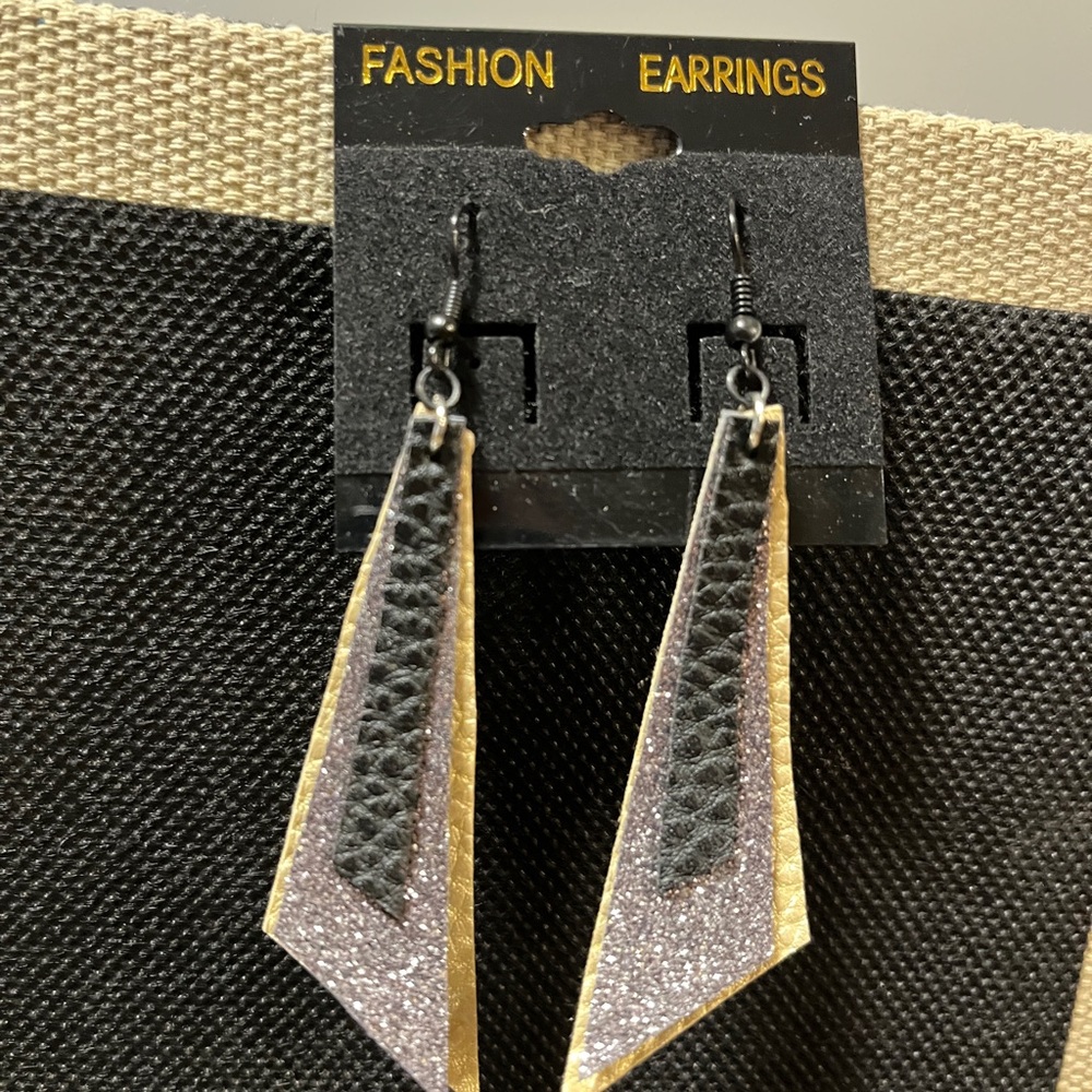Hand Crafted Black, Gold and Pink Geometric Drop Earrings